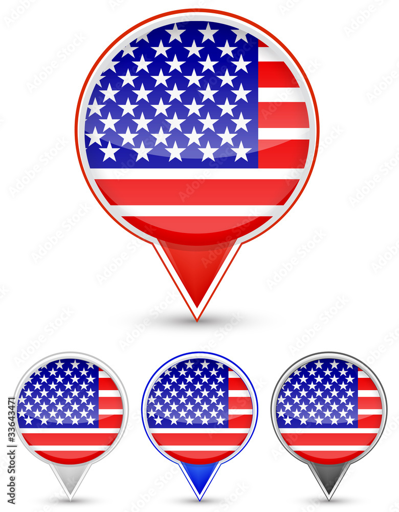 set of usa buttons isolated on white background set of usa buttons isolated on white background