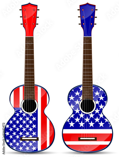 set of usa classical acoustic guitar isolated on white