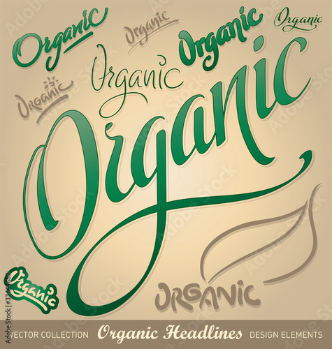 organic headlines, hand lettering set (vector)