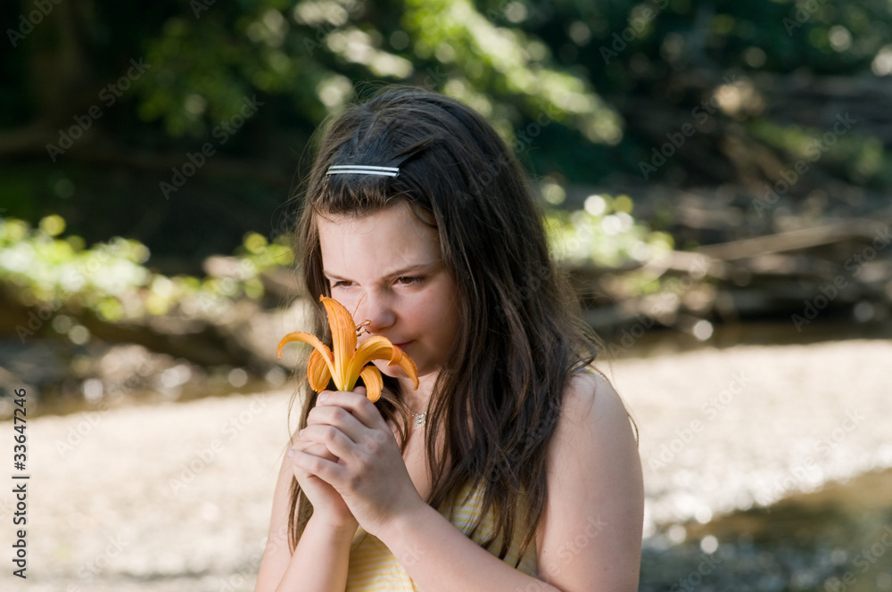 picture of a young girl near a stream picture of a young girl near a stream
