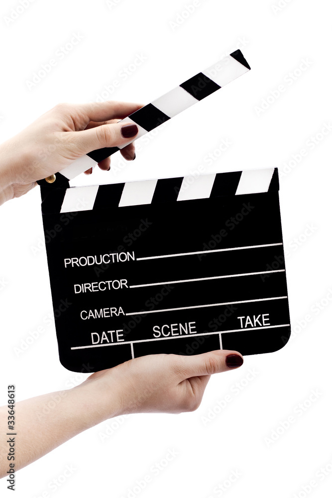 Hands with clapboard