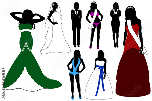 Illustration of women wearing different dresses