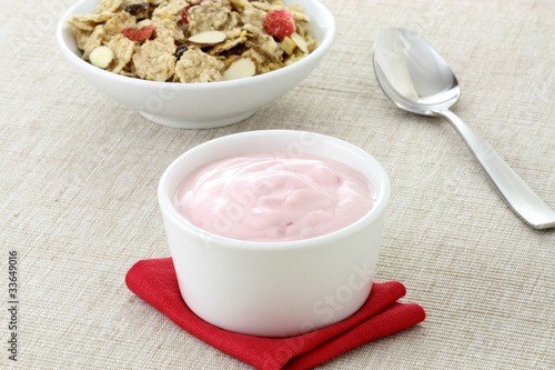 delicious strawberry yogurt and fresh cereal