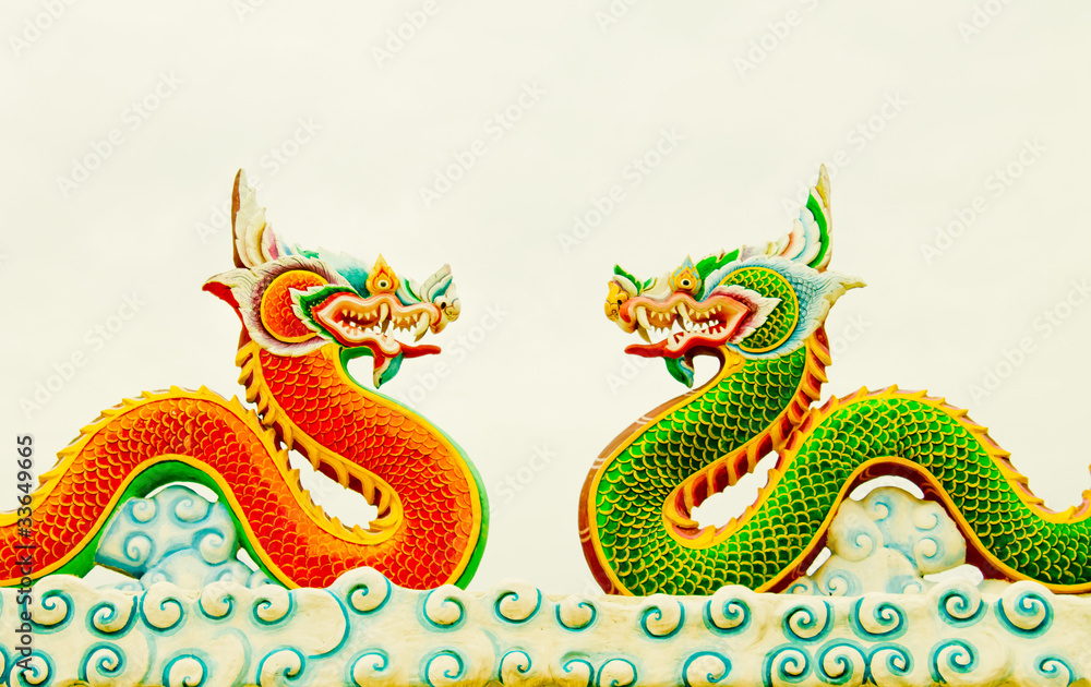 Fototapeta premium Green Dragon and Red Dragon