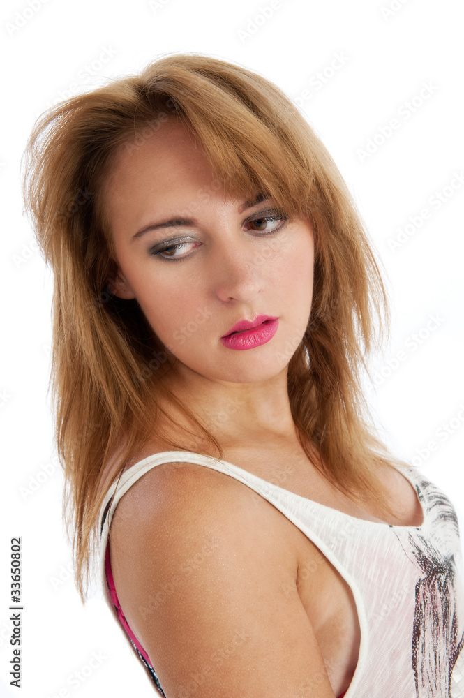 Pretty young female isolated against white Pretty young female isolated against white