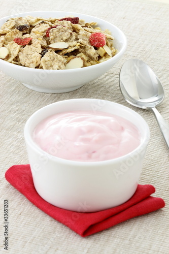 delicious strawberry yogurt and fresh cereal