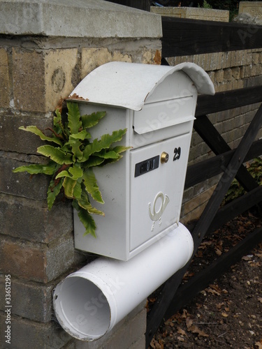 White Post Box with Green Leaves