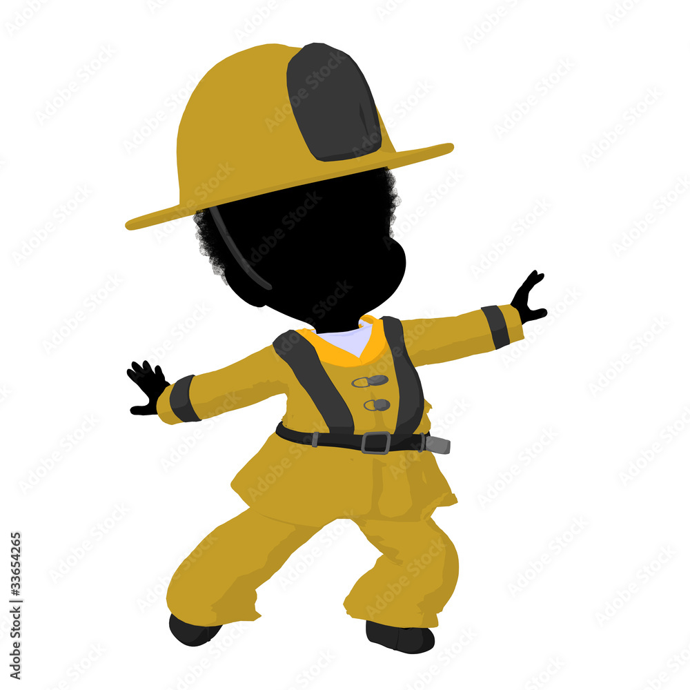 Obraz premium Little African American Firefighter Girl Illustration Silhouette