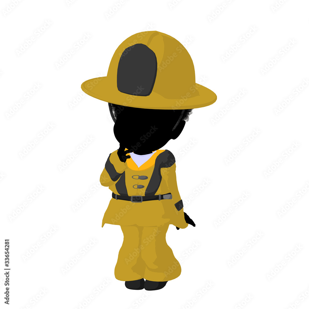 Little African American Firefighter Girl Illustration Silhouette