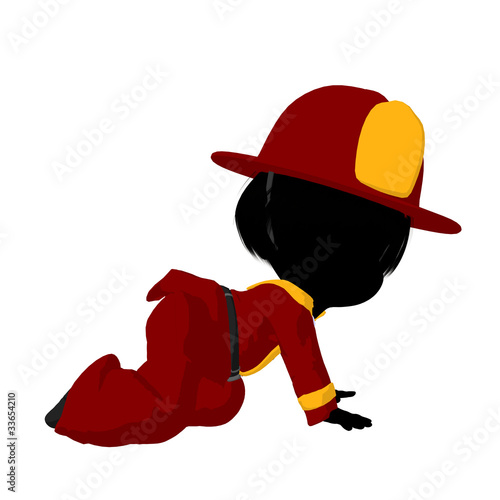 Little Firefighter Girl Illustration Silhouette