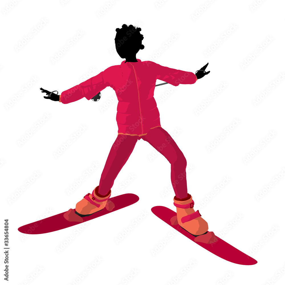 Obraz premium African American Skier Girl Illustration Silhouette