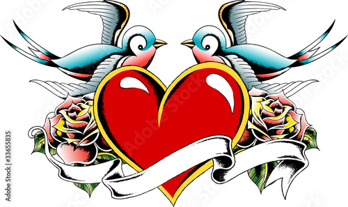bird and heart tattoo design