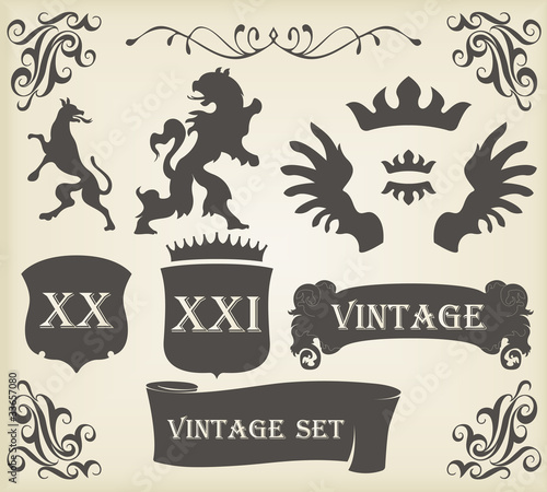 Set of vintage coat of arms elements- vector