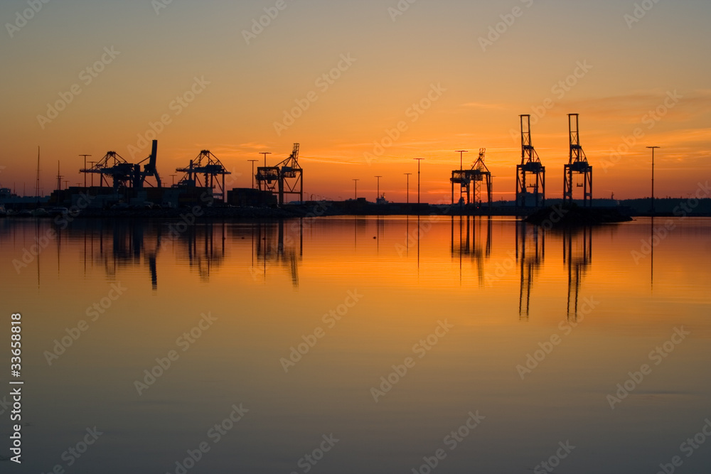 Harbor cranes in port of Vuosaari, Finalnd
