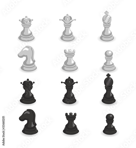 illustration of set of white and black chess