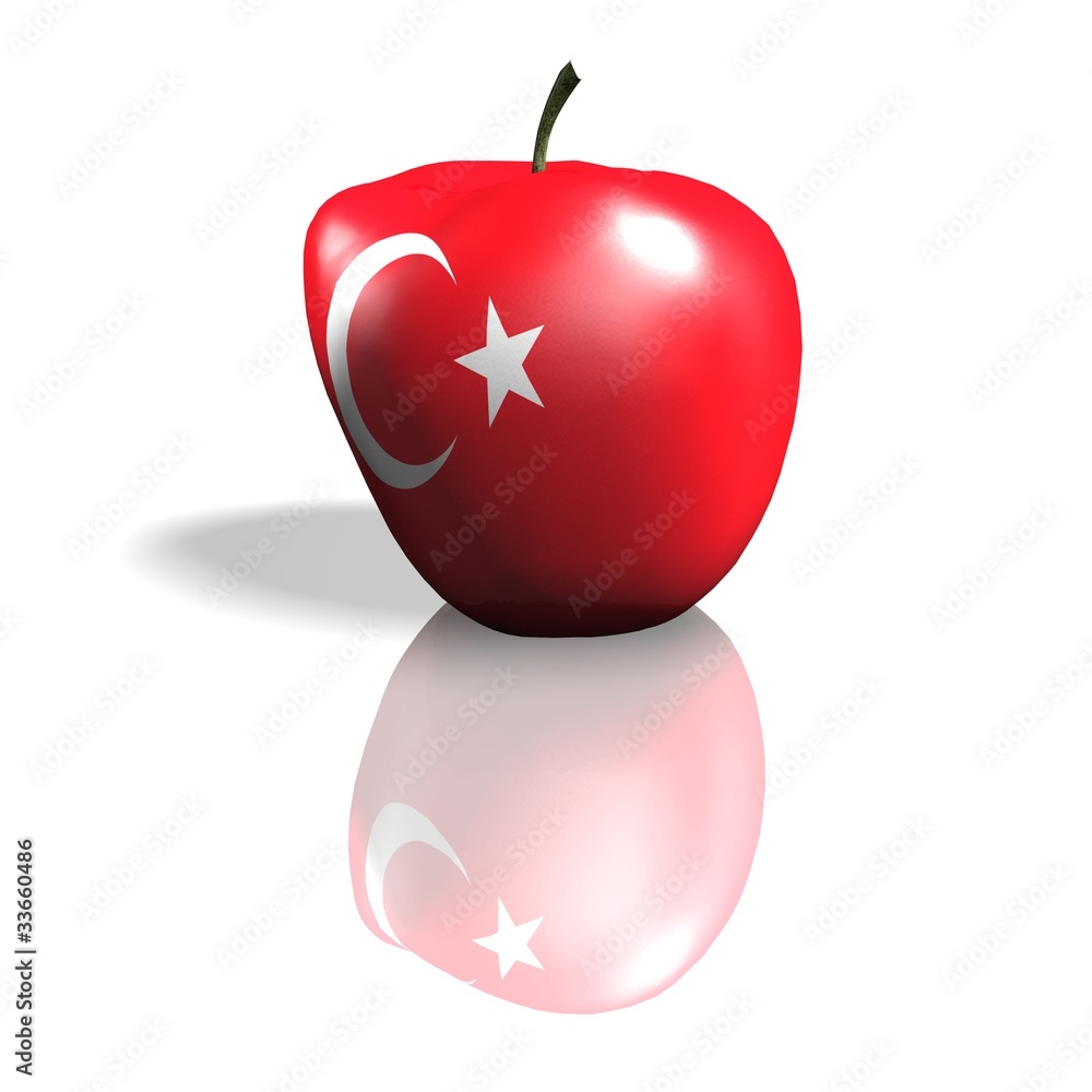 Obraz premium Mela con bandiera Turchia e riflesso