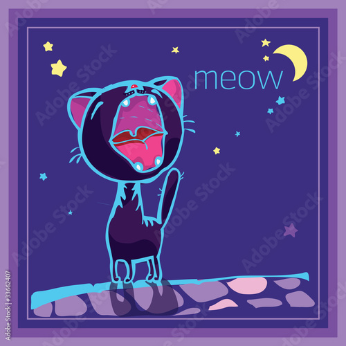 The cat mews at night (vector)