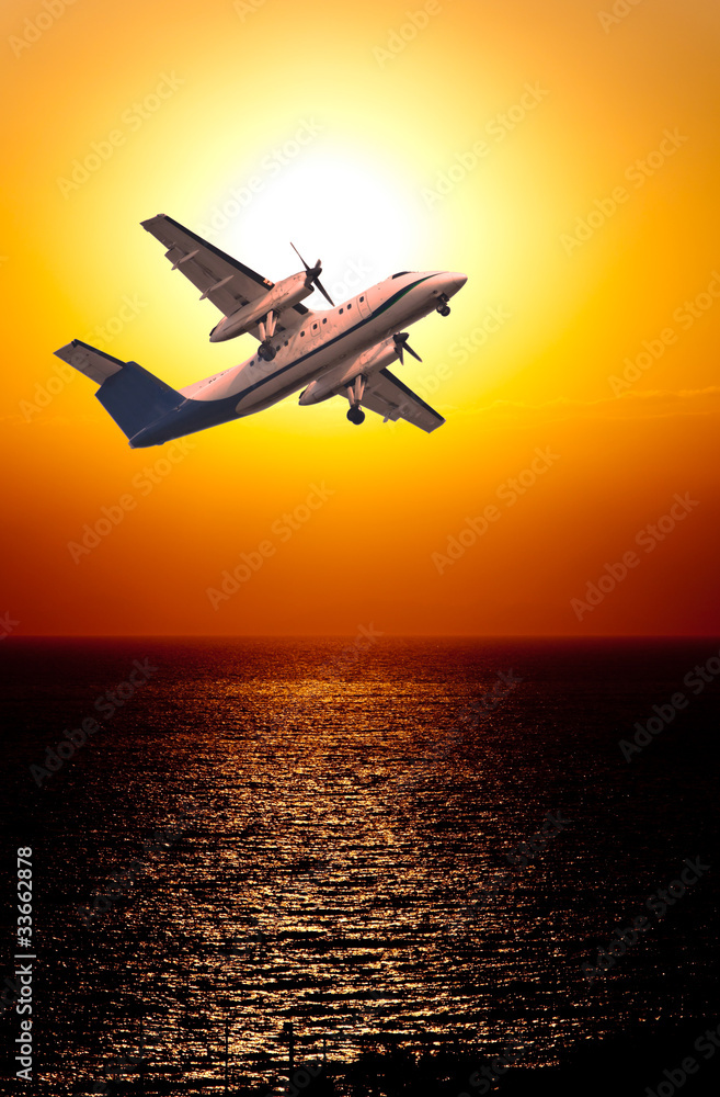 airplane flight and the sunset airplane flight and the sunset