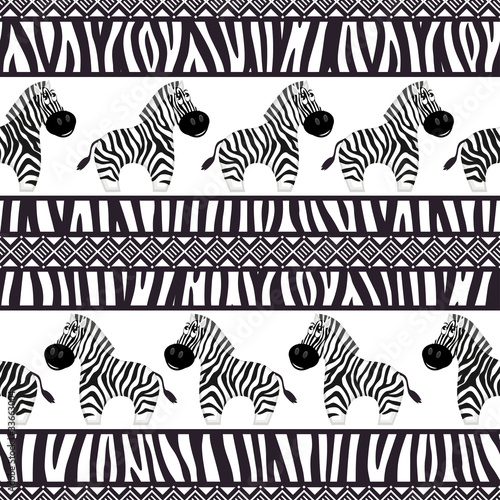 African seamless patterns with cute zebra and zebra skin.