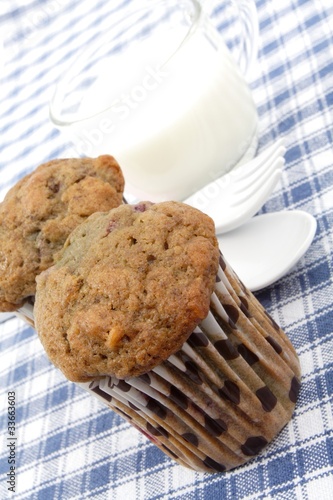 cherry muffins and cup of milk