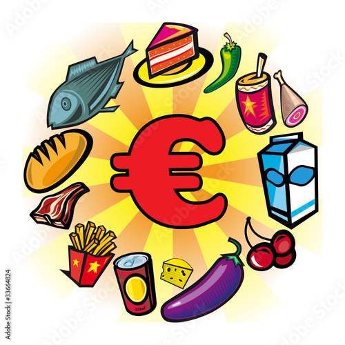 Consommation, achat, shopping, commerce, euro, aliment
