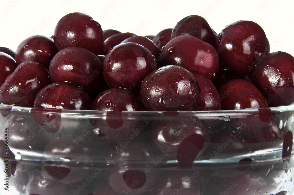 cherries in glass plate