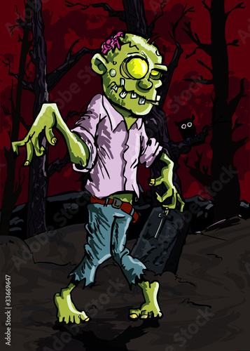 Cartoon zombie in a graveyard