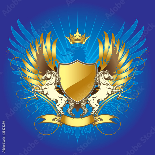 Gold heraldry shield with horse