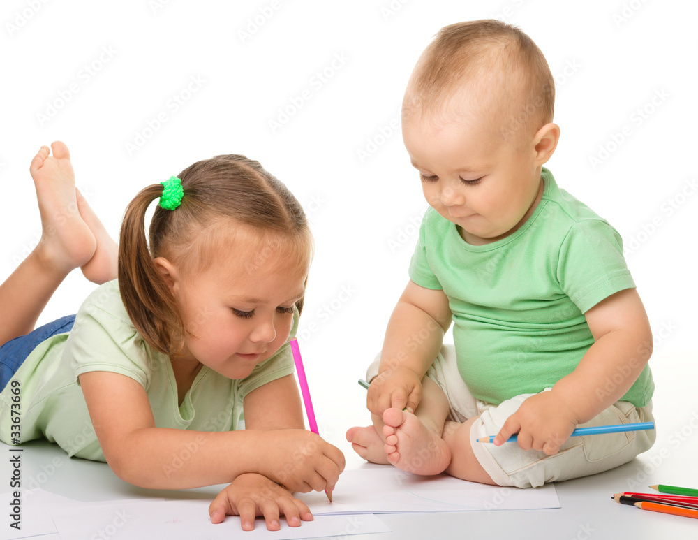 Two children are drawing Two children are drawing