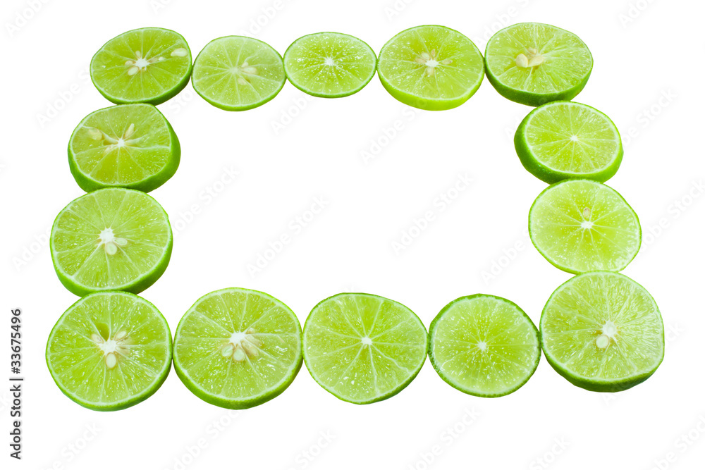 Green lemons  on white background