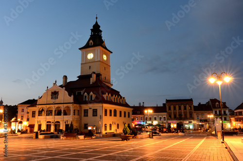 Brasov Council Square, night view in Romania