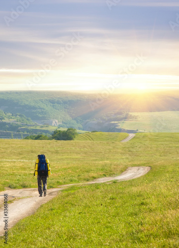 Man tourist in mountains. Leisure activity. © Andrii Salivon