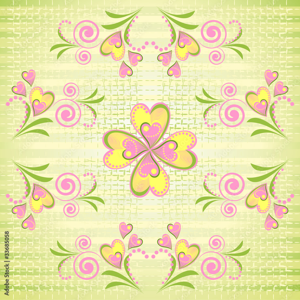 Flower heart stripe seamless pattern
