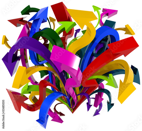 Arrows chaos isolated on white background. 3d.