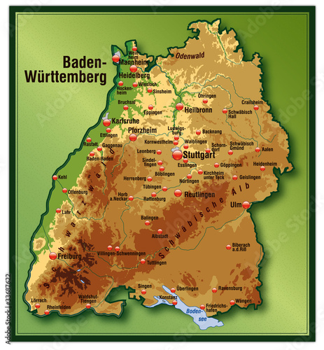 Baden-Württemberg mit Höhenschichten