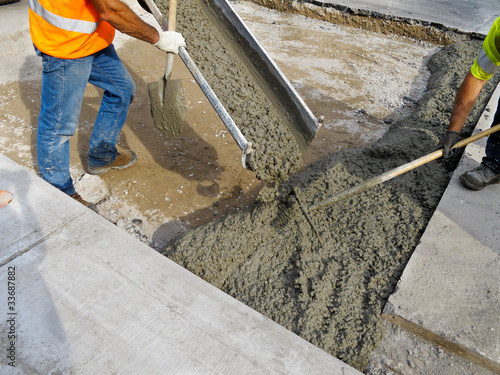 Roadworks: pouring cement photo