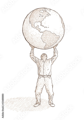 uomo che sostiene il globo