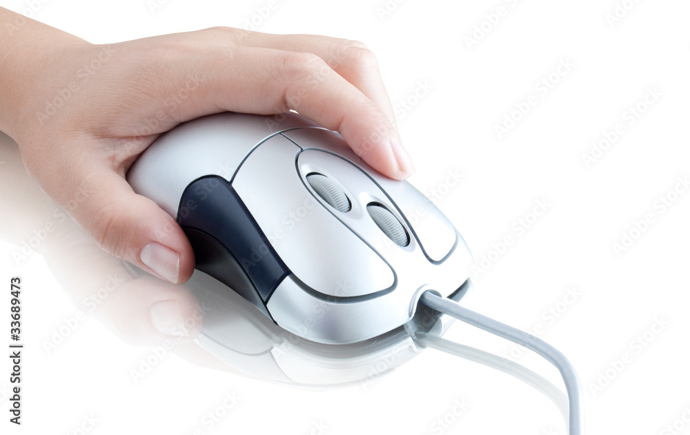 Hand with computer mouse on white background Hand with computer mouse on white background