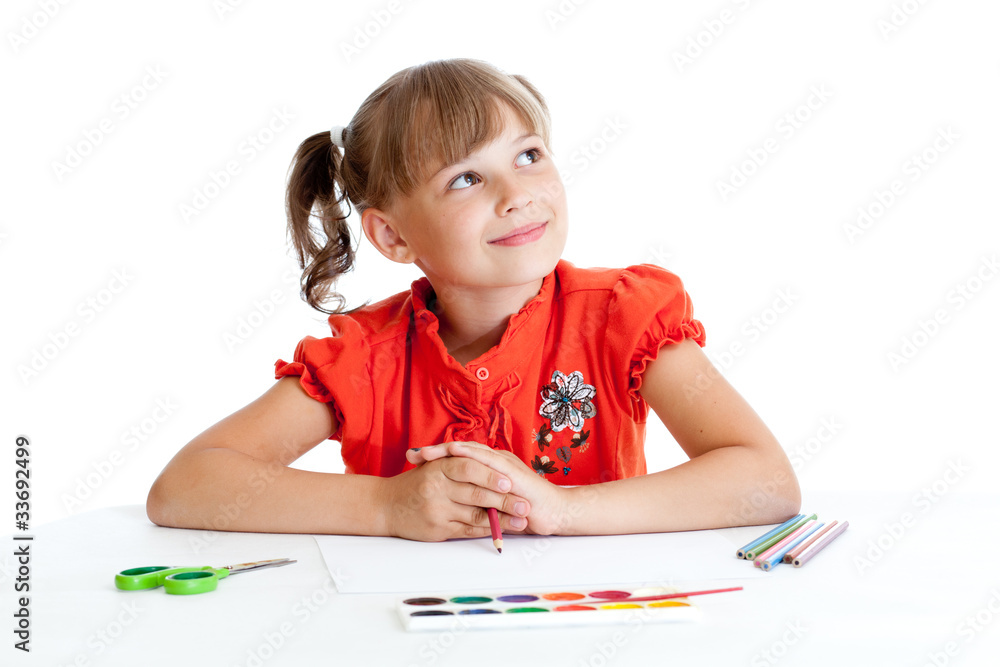 Schoolgirl with red pencil isolated Schoolgirl with red pencil isolated