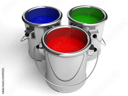paint cans on white background