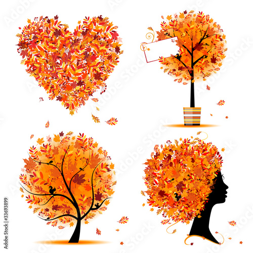 Autumn style - tree, frames, heart for your design