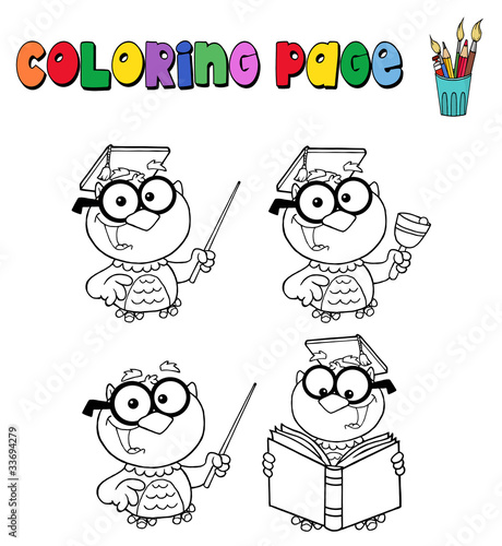 Coloring page with owl teacher