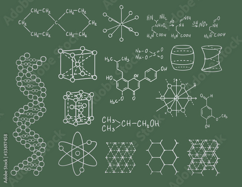 physics and chemistry on green blackboard vector set