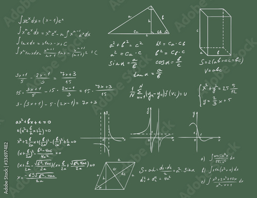 mathematics and geometry on green blackboard vector set