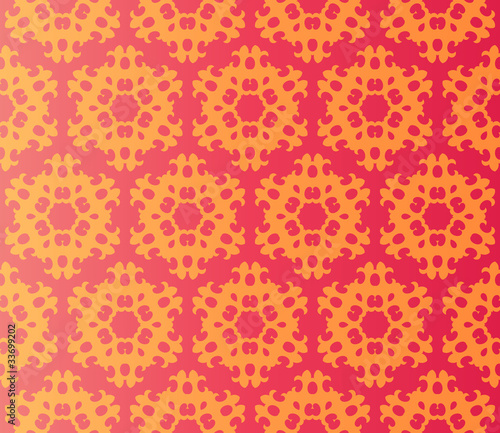 Seamless damask flowers on a red background