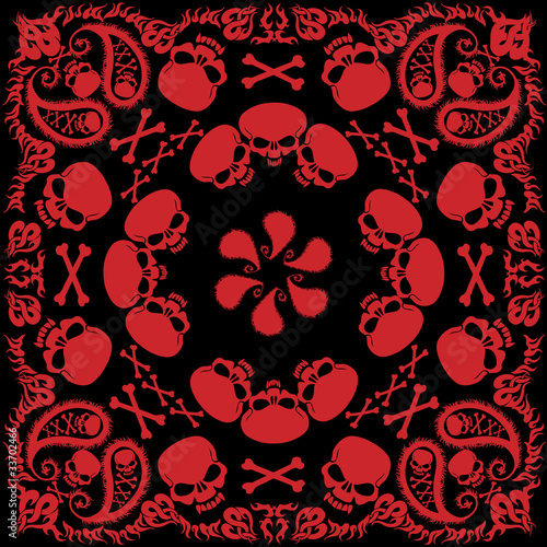 Skull and flame bandana design