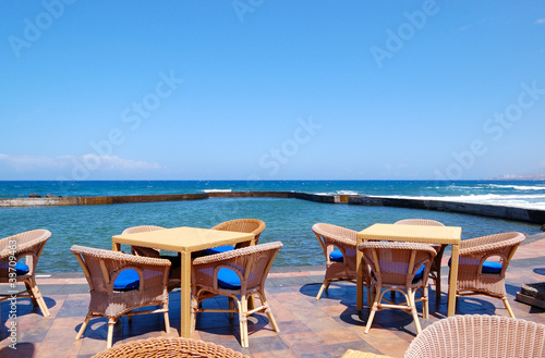 Outdoor restaurant at the seafront  Tenerife island  Spain