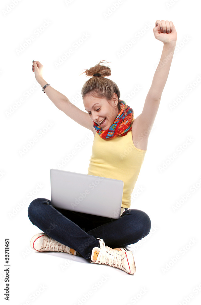 girl with laptop - isolated over a white background girl with laptop - isolated over a white background