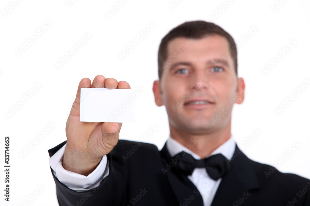 Gentleman showing businesscard Gentleman showing businesscard