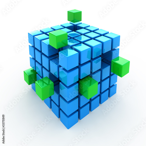 Cube puzzle 3d concept background isolated on white